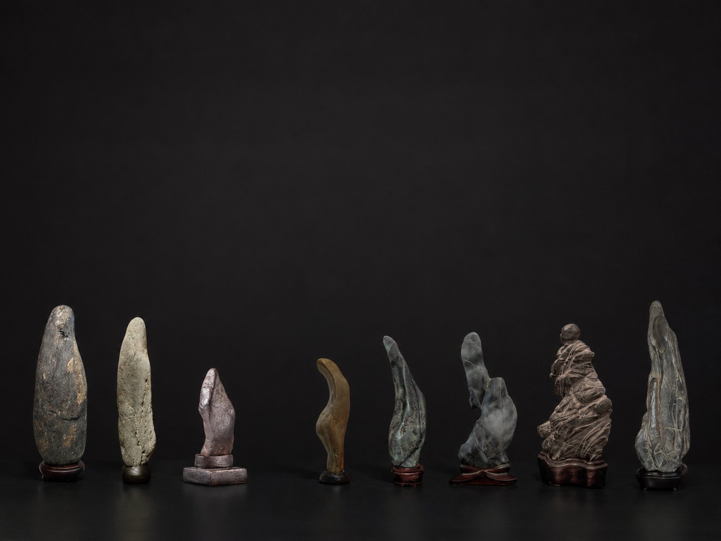 Selection of anthropomorphic Sugata-ishi (姿石) from the author’s collection, each with its own enigmatic and evocative character.